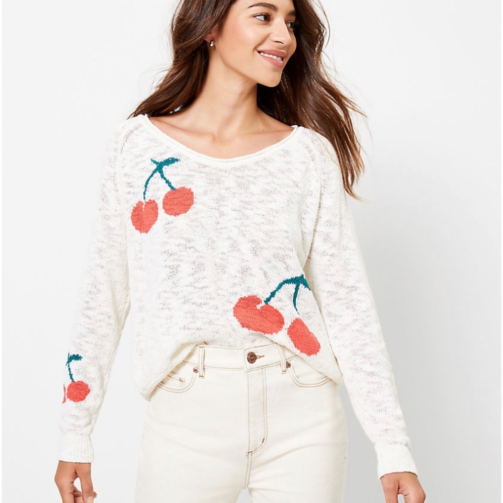 Lou & Grey Cherry Knit V-Neck Sweater Size Medium